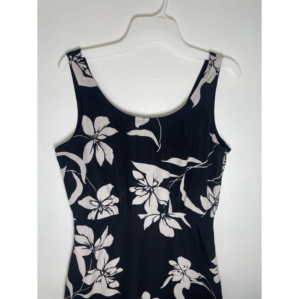 Willow Black/Grey Floral V-Back Ruffled Sleeveless Midi Sun Dress SZ Lg - Picture 4 of 14